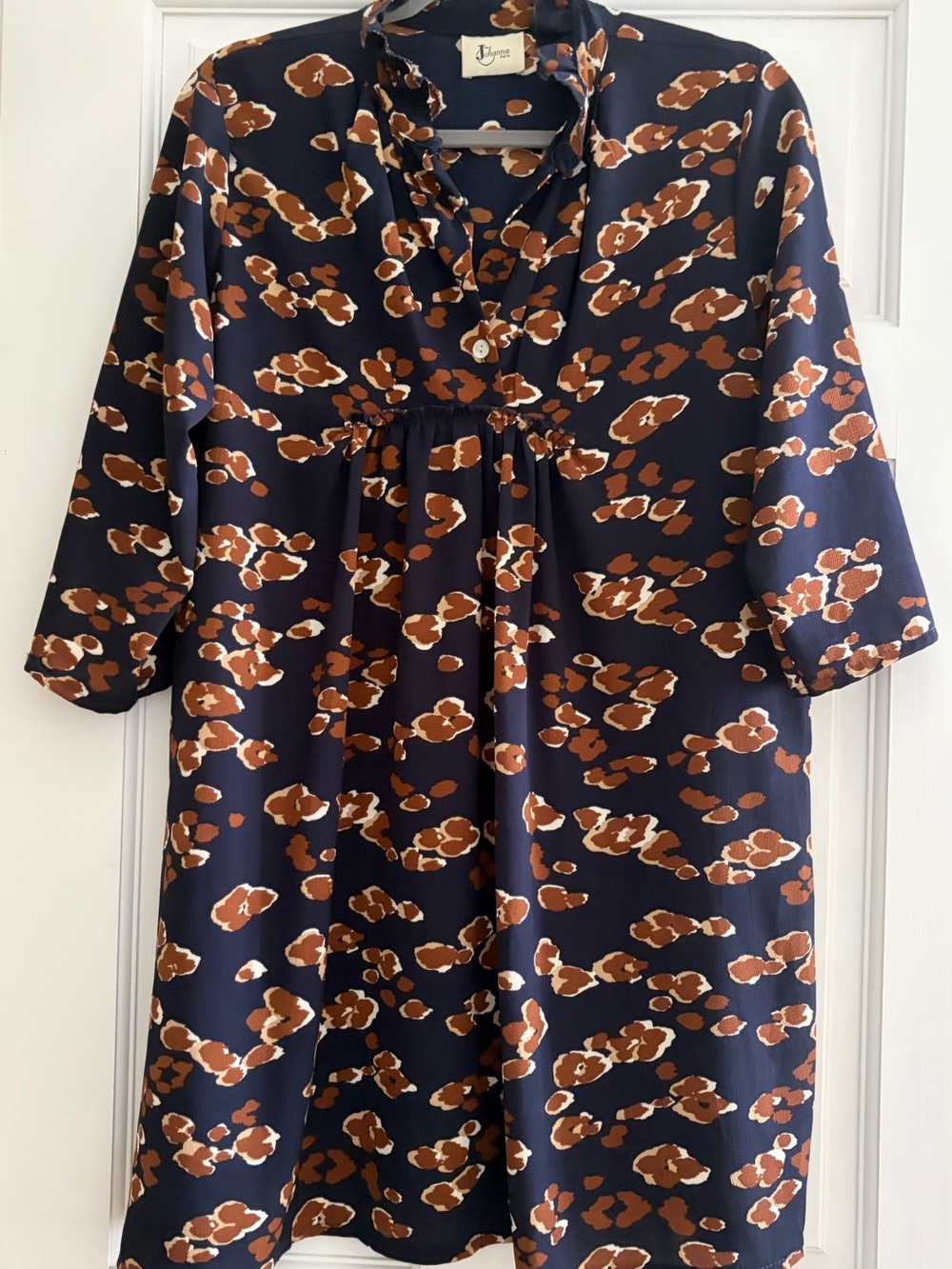 Johanna Paris Navy Dress with Brown Floral Print